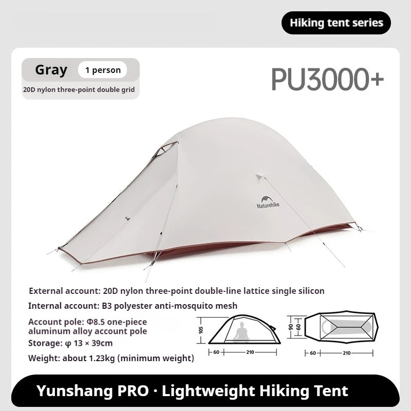 Naturehike Cloud Up Pro Tent 1/2 Person 20D Nylon Double Layers Lightweight Hiking Waterproof Quick Build Travel Tent Breathable