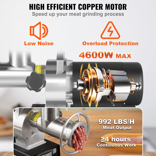 Electric Meat Grinder Meat Mincer w/ 2 Blade 3 Grinding Plates Sausage Maker