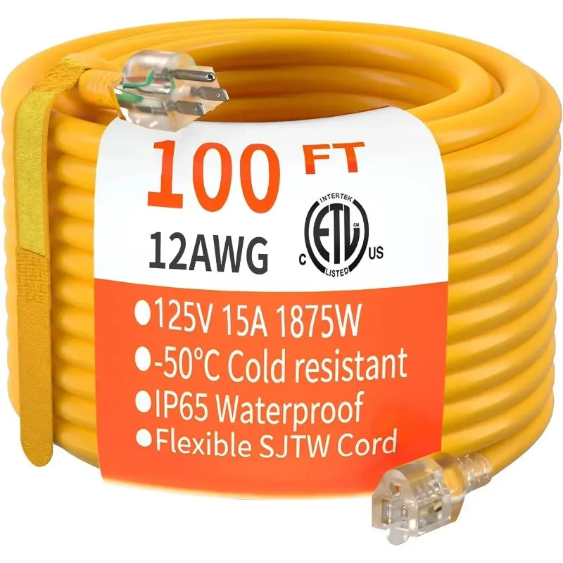 100 ft 12/3 Gauge Heavy Duty Outdoor Extension Cord