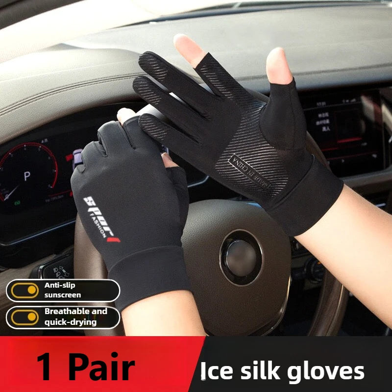 Fishing Gloves Breathable Two Fingers Elastic Summer Ice Silk Sunscreen Anti-slip Apparel