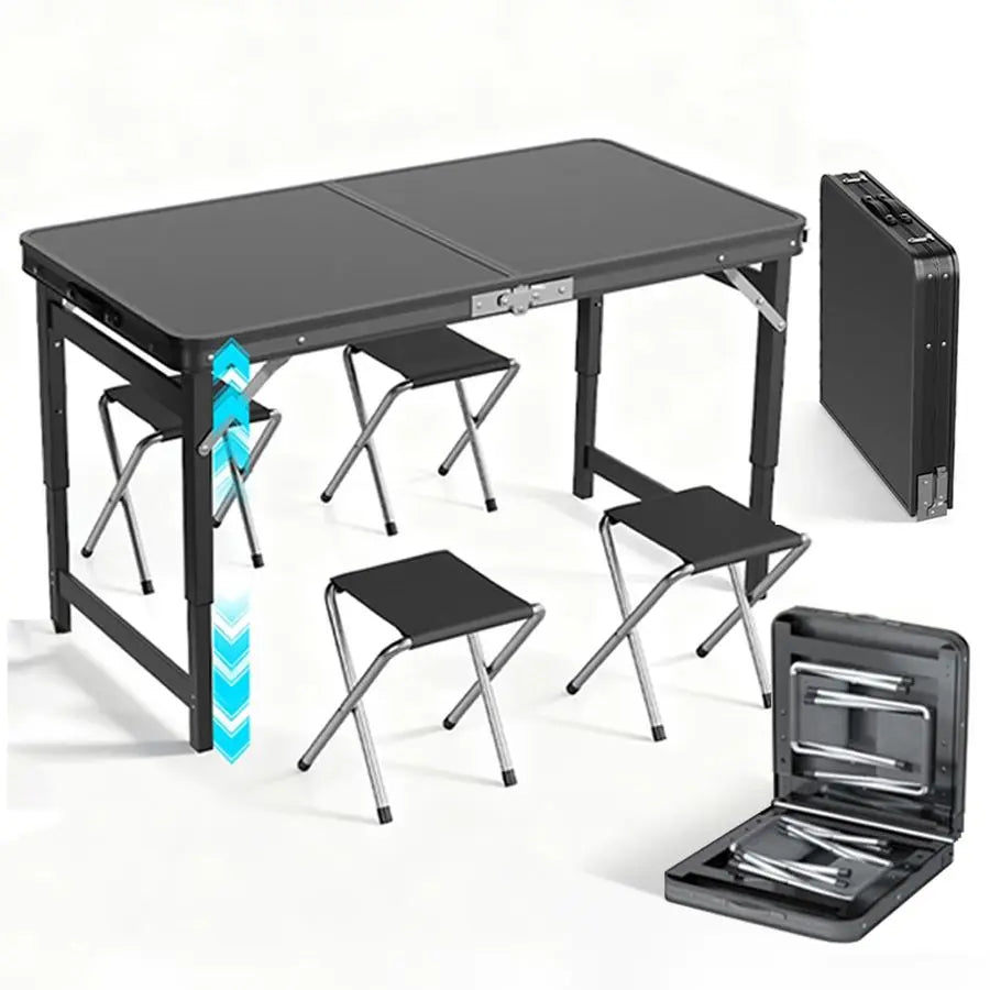 Portable Folding Card Table with Chairs,4ft Foldable Table Adjustable Height,Aluminum Alloy Frame Folding Dining Table with Carr
