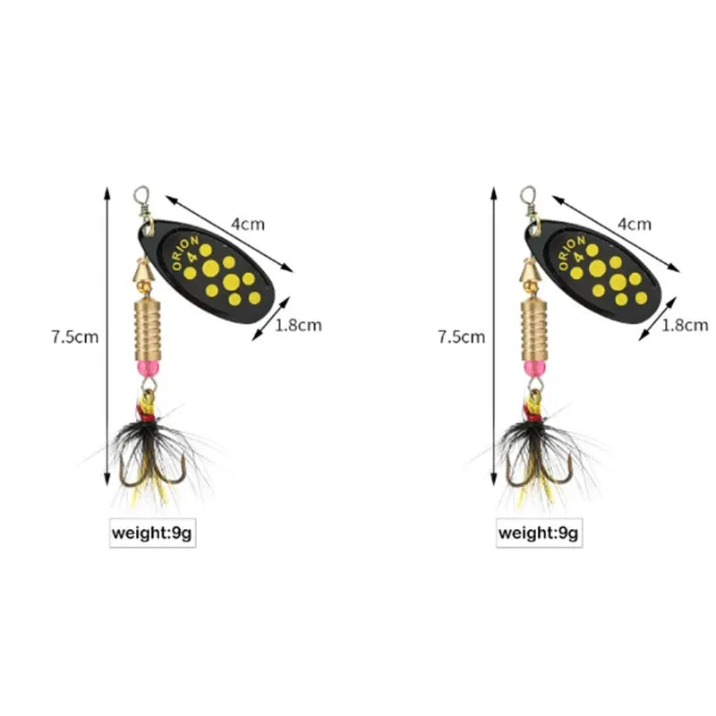 1/2pcs Metal Hard Bait Rotating Spinner Fishing Lure Spoon Sequins Wobblers Bass Pesca With Feather Hooks 3.5g/4.5g/7g/9g/12g