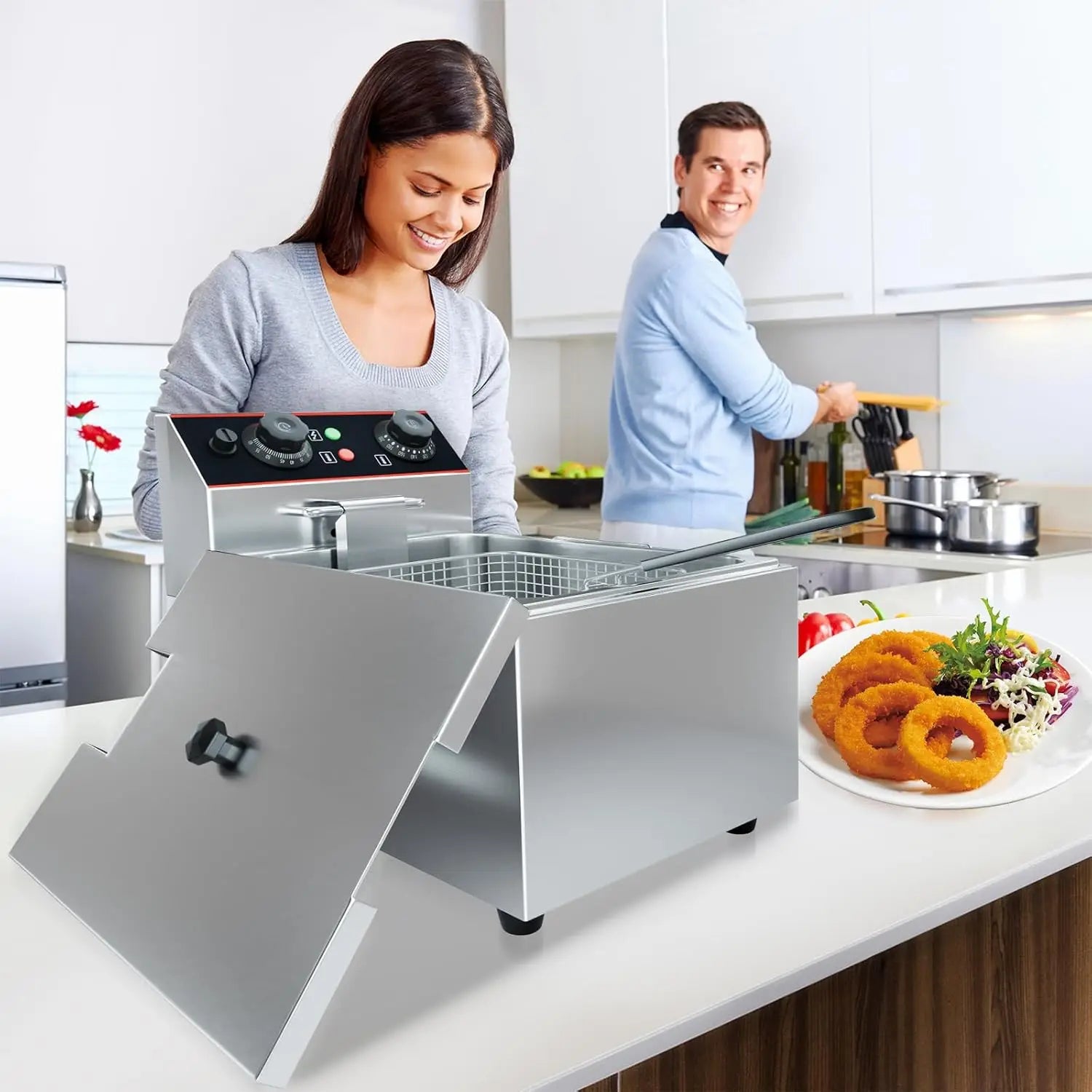 Commercial Electric Deep Fryer with Baskets Stainless Steel Adjustable Temperature Deep Fryer for Restaurant and Home