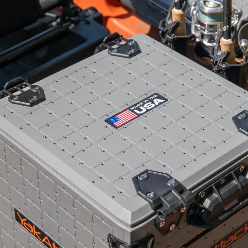 YakAttack BlackPak Pro 13" x 13" Fishing Crate with 3 Rod Holders - Battleship Grey | Compact Tackle Storage Box & Gear Organize