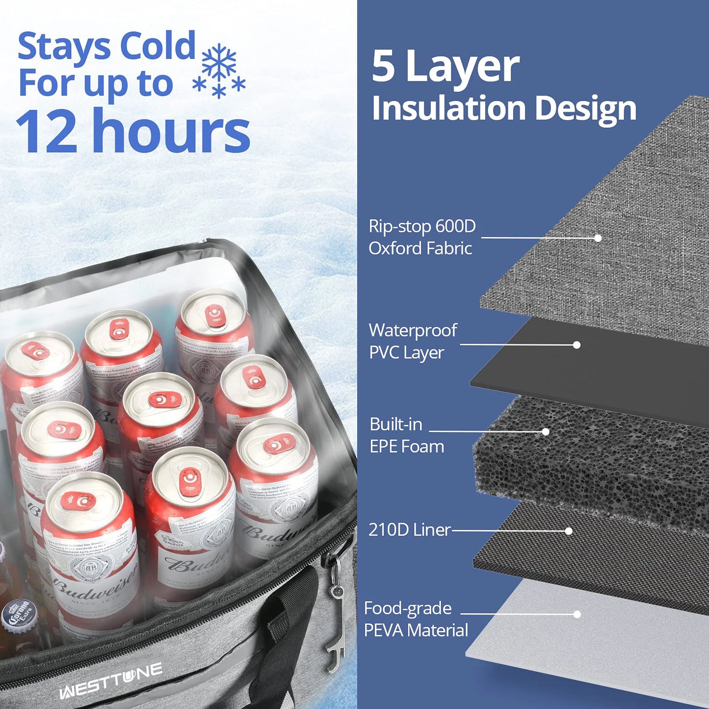 75 Cans Cooler Bag Collapsible Cooler Ice Chest Large Leakproof Camping Cooler