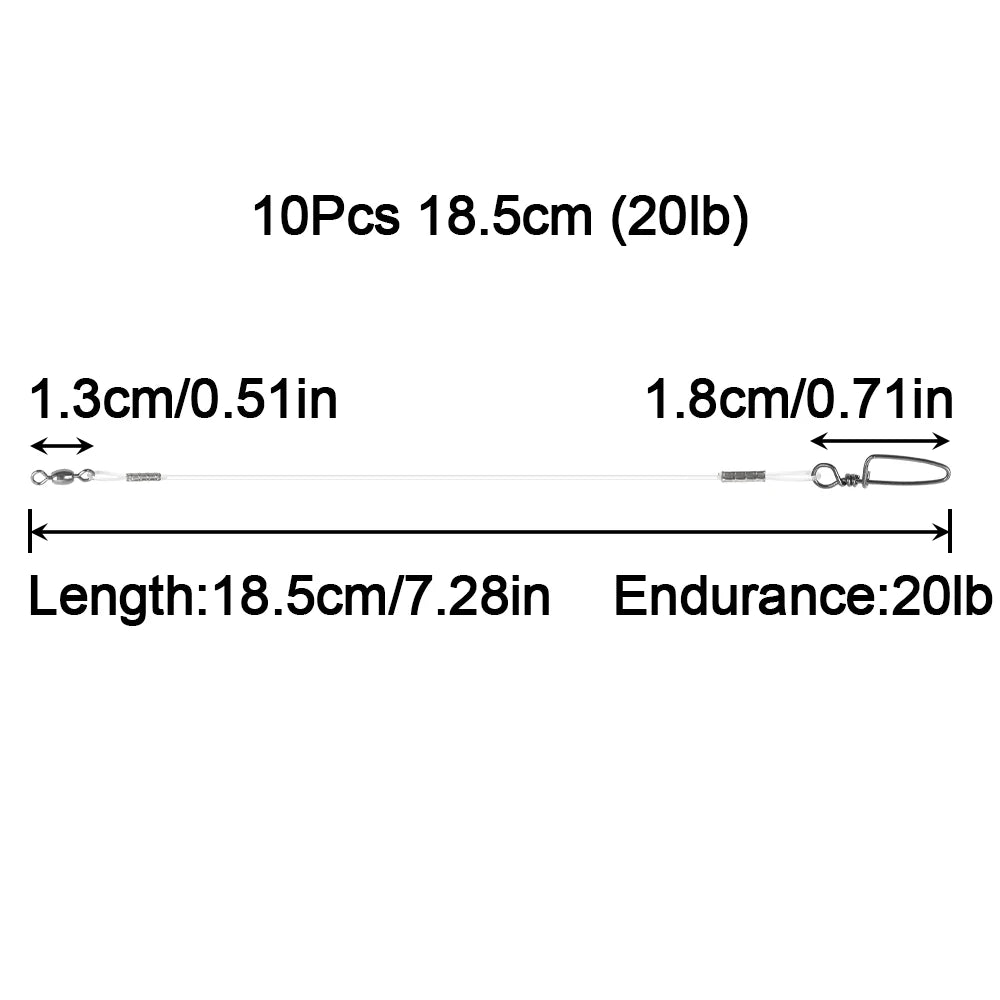 10Pcs Fluorocaron Fishing Leaders 20LB-50LB Fluorocarbon Wire Leader Line with Swivel and Snaps Connect Tackle Lures Rig or Hook