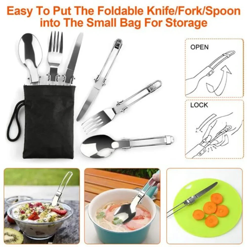 16Pcs Camping Cooking Bowls Knife Fork Camping Stove Cookware Kit Aluminum Pot Pan Kettle Set
