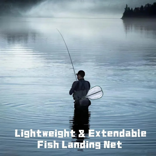 Floating Lightweight Fishing Net with Telescopic Pole Handle, Rubber Landing Net Freshwater Saltwater