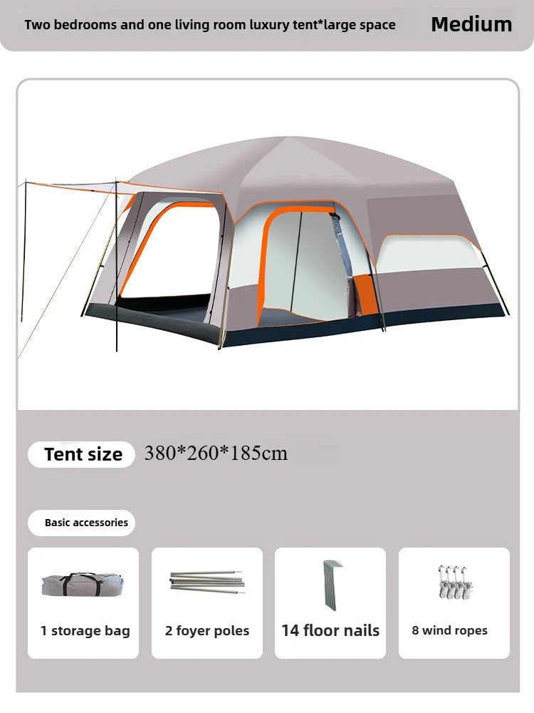 Tent Camping Two Bedroom Large Family 10 People Waterproof Double Layer Anti Uv Beach Shade Outdoor 4 Seasons Canopy