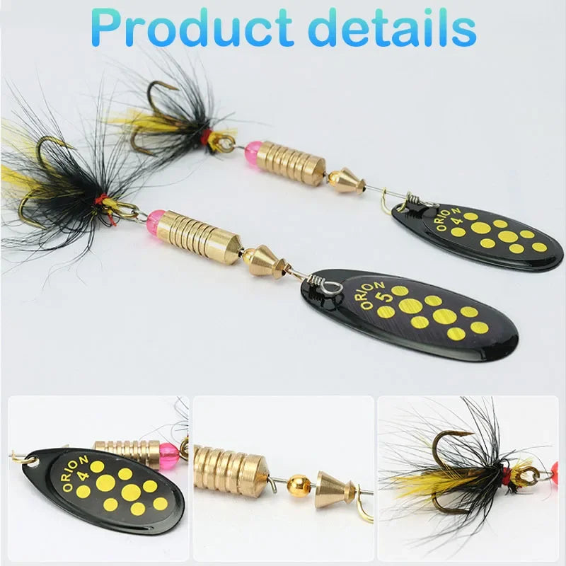 1/2pcs Metal Hard Bait Rotating Spinner Fishing Lure Spoon Sequins Wobblers Bass Pesca With Feather Hooks 3.5g/4.5g/7g/9g/12g