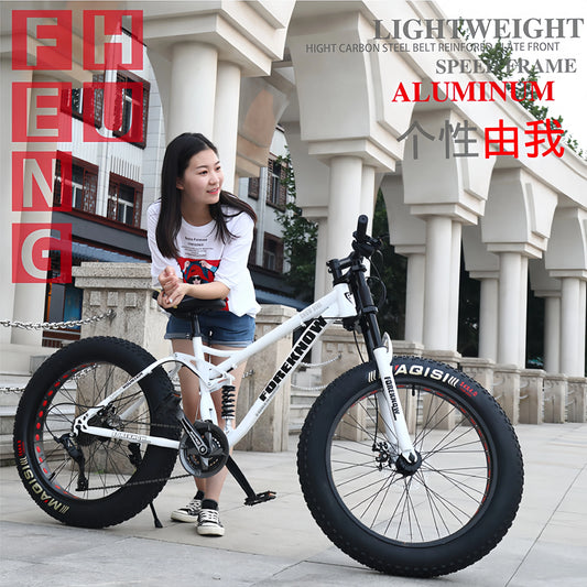 Variable Speed Off-Road Beach Snow Mountain Bike Shock Absorption Adult Extra Wide4.0Large Tire Unisex Student Bicycle