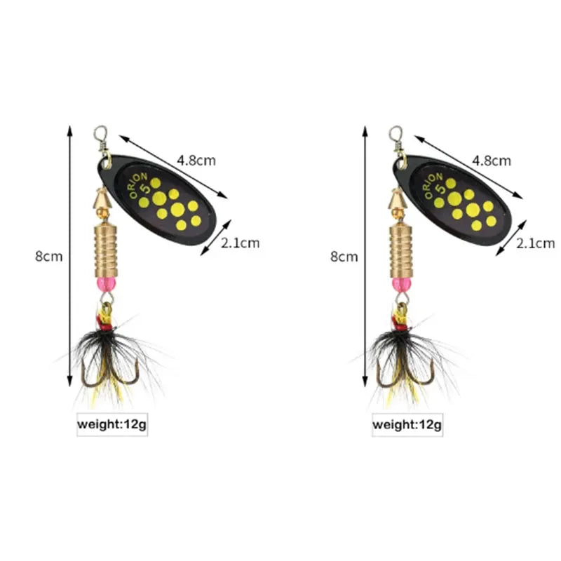 1/2pcs Metal Hard Bait Rotating Spinner Fishing Lure Spoon Sequins Wobblers Bass Pesca With Feather Hooks 3.5g/4.5g/7g/9g/12g