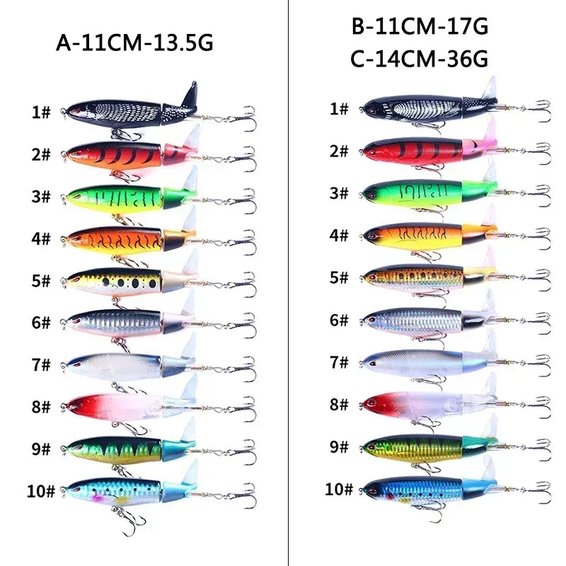 Popper Fishing Lure Set 11cm/14g Artificial Topwater Hard Bait Rotating Wobblers Tackle Fishing Bait Accessories 5/10Pcs Pesca