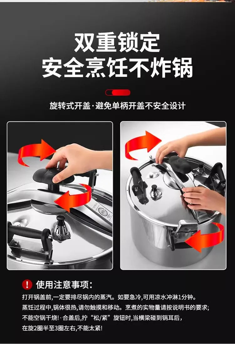 Commercial Stainless Steel Pressure Cooker, Large Capacity Explosion-Proof for Gas/Induction Stove, Restaurant Kitchen Use