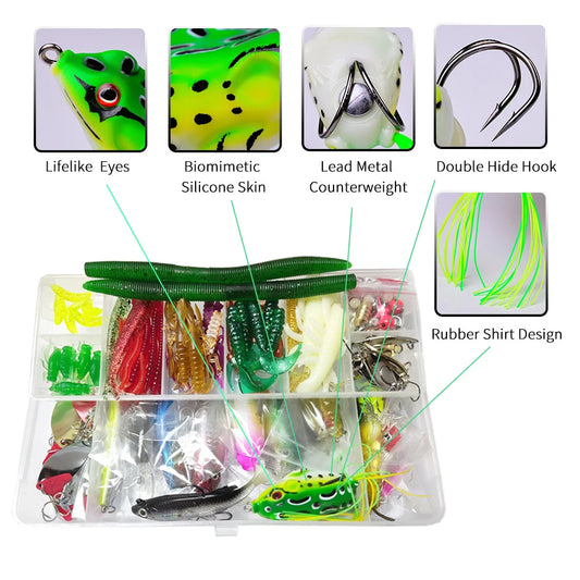 Fishing Lure Kit Soft and Hard Bait Set Gear Layer Minnow Metal Jig Spoon For Bass Pike Crank Tackle Accessories