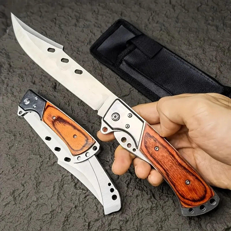 Outdoor Folding Knife, Tri-fold Knife with Nylon Sheath, Men's Knife. Suitable for Outdoor Camping, Wilderness Exploration