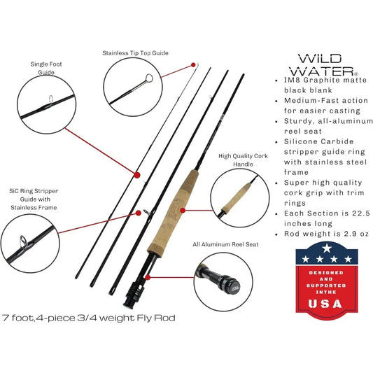 Fly Fishing Combo Starter Kit, 7-Foot Pole, 4-Piece Fly Rod Kit,