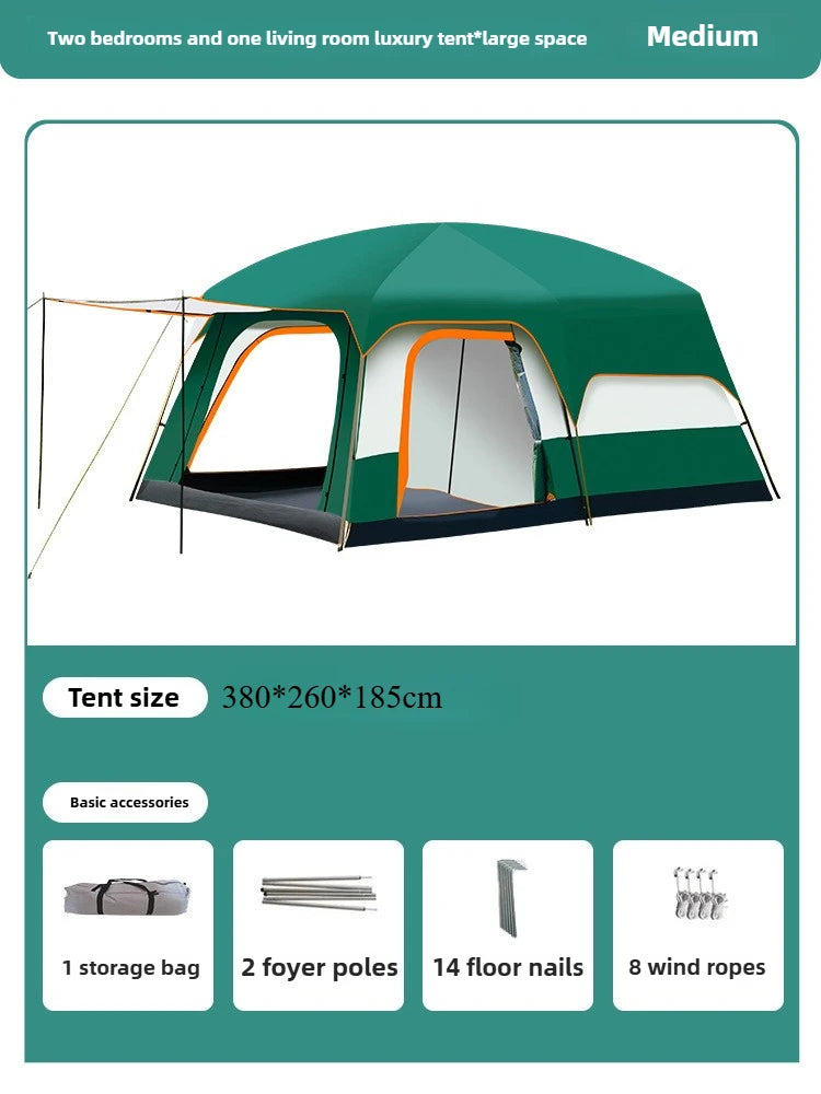 Tent Camping Two Bedroom Large Family 10 People Waterproof Double Layer Anti Uv Beach Shade Outdoor 4 Seasons Canopy