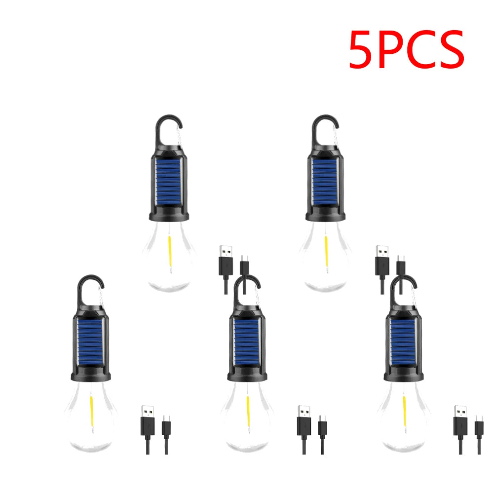 2-5PCS Solar Powered LED Lighting Lantern USB Charging Outdoor Tent