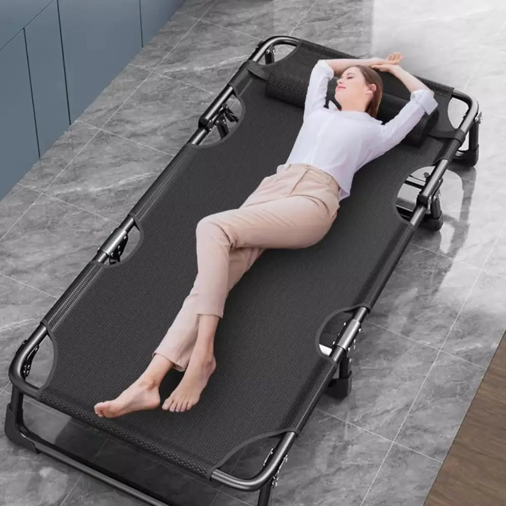 Adjustable Portable Folding Cot with Cozy Mattress and Pillow for Camping, RV Trips, Beach, and Outdoor Naps, Black