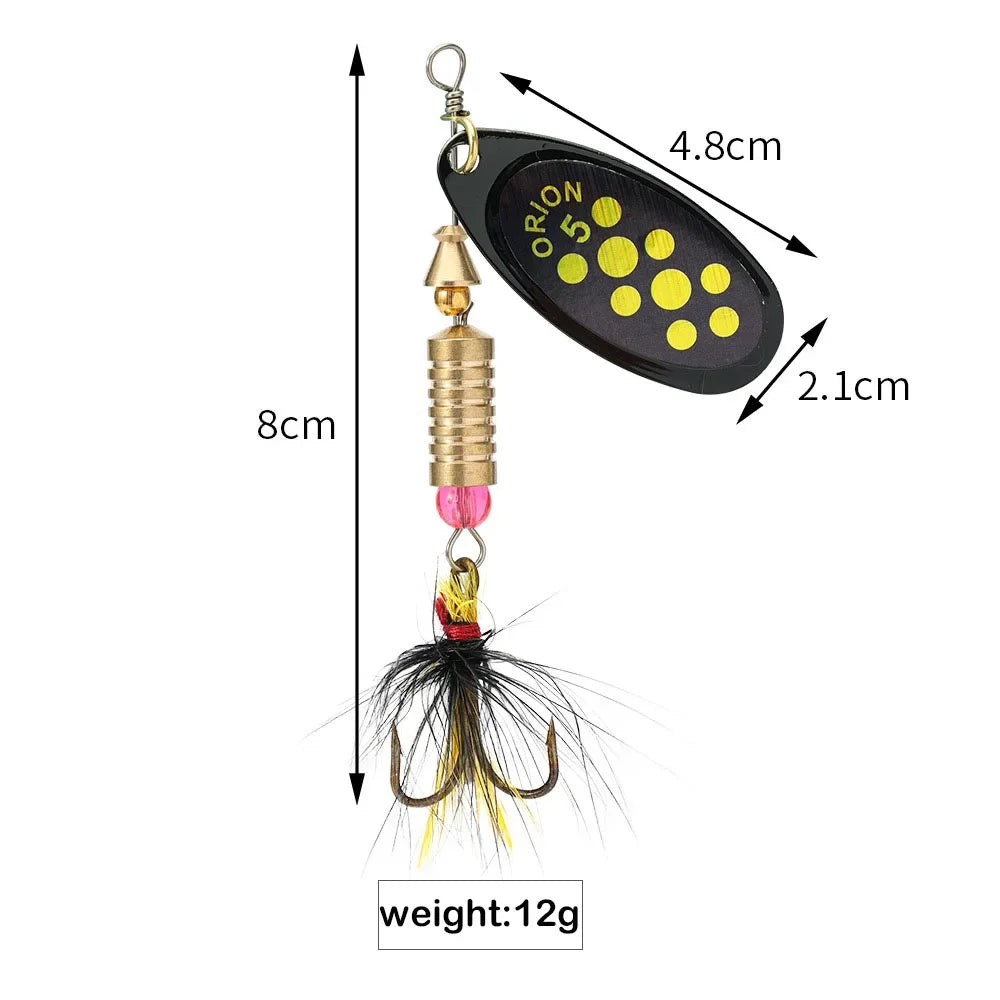 1/2pcs Metal Hard Bait Rotating Spinner Fishing Lure Spoon Sequins Wobblers Bass Pesca With Feather Hooks 3.5g/4.5g/7g/9g/12g