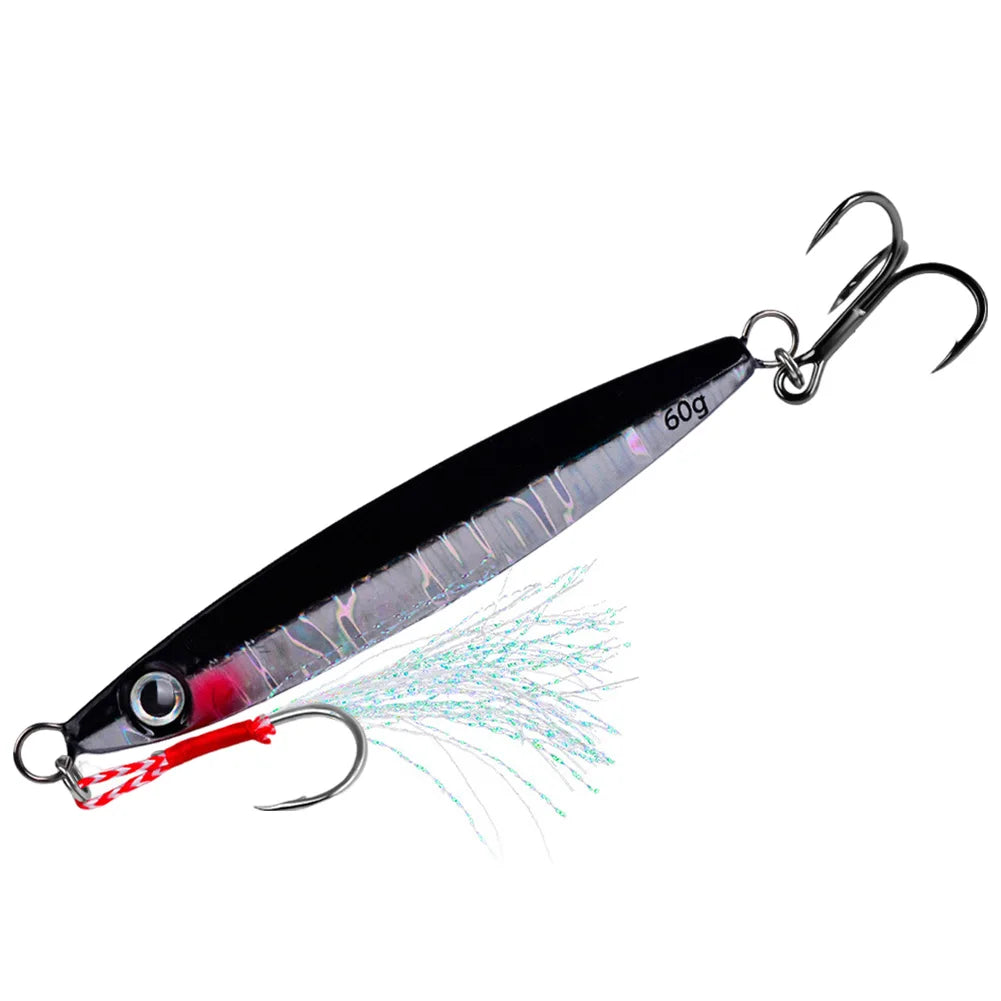 Metal Jig Fishing Lure 60g Trolling Hard Bait Fast Sinking Bass Fishing Bait Saltwater Lures for Sea Fishing and Boat Fishing