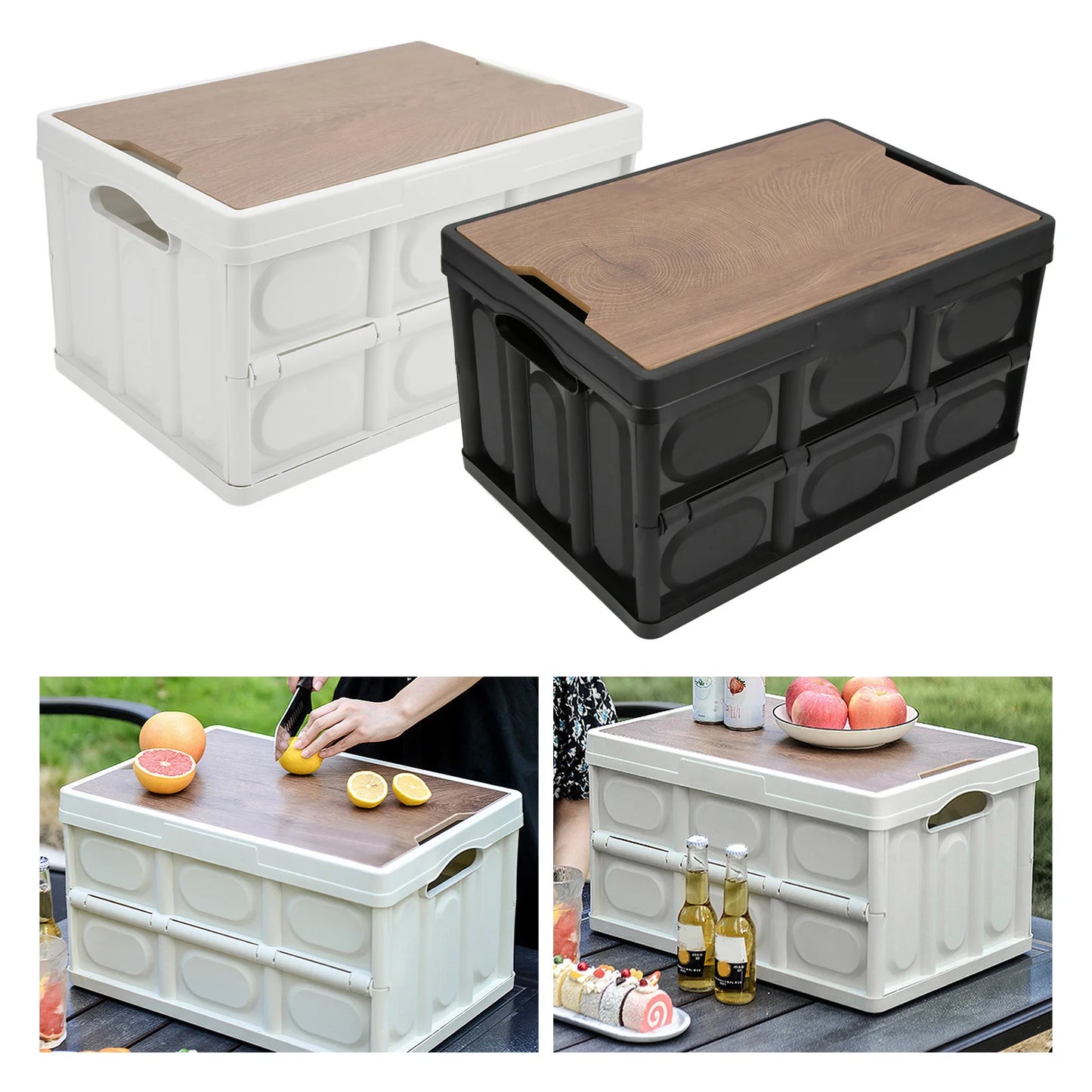 Folding Storage Box with Wooden Panel for Outdoor