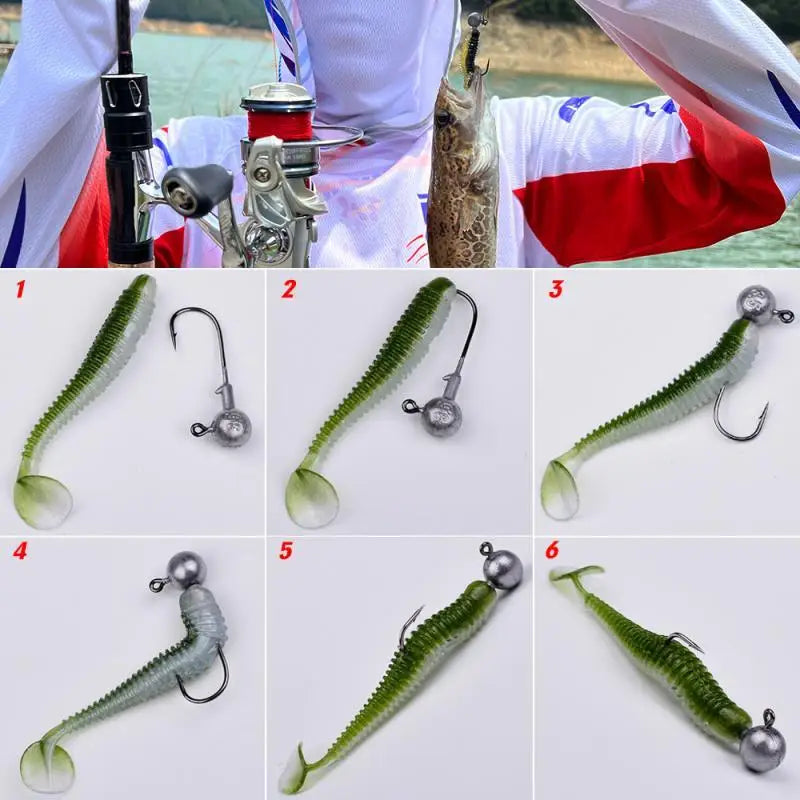 Soft Fishing Lures Kit Silicone Lure Set Artificial Bait Worm with Crank Jig Head Hooks