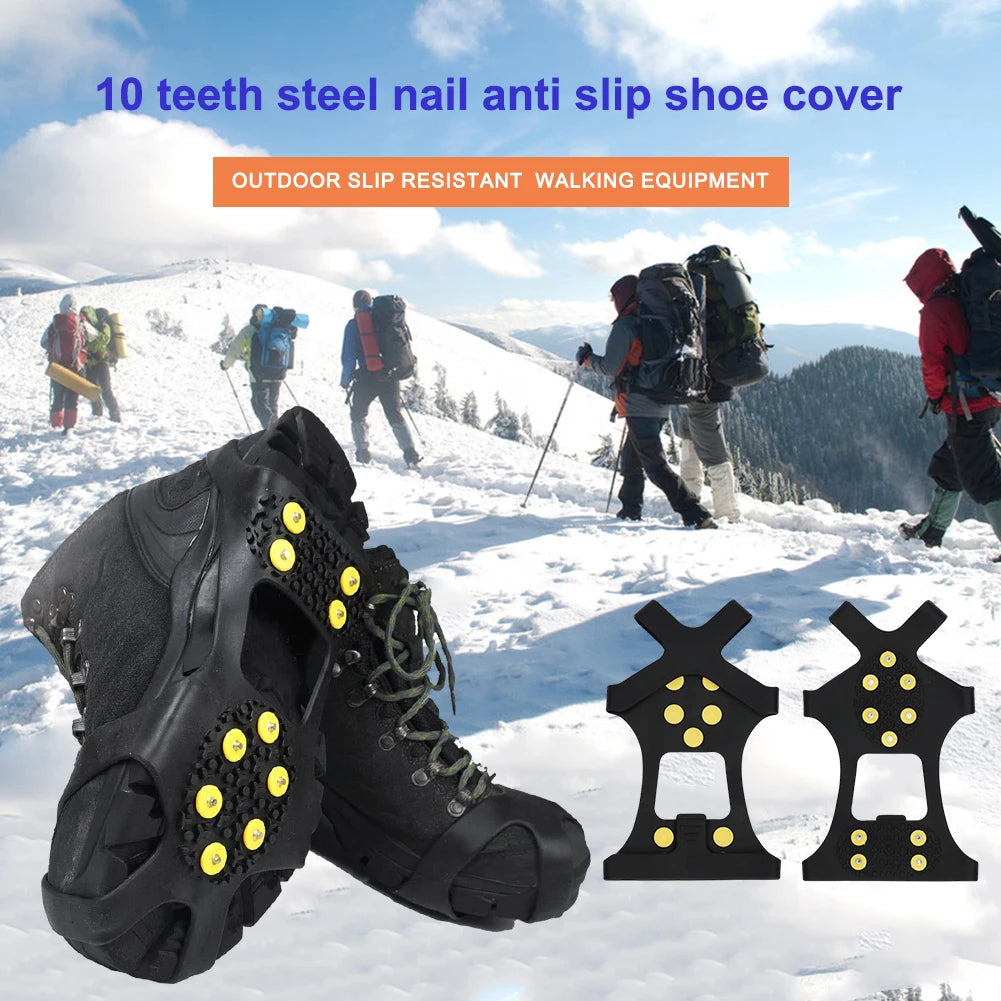 1-5Pair 10-Studs Snow Ice Claw Climbing Anti Slip Spikes Grips Crampon Cleats Sport Shoe Cover for Women Men Boots Cover