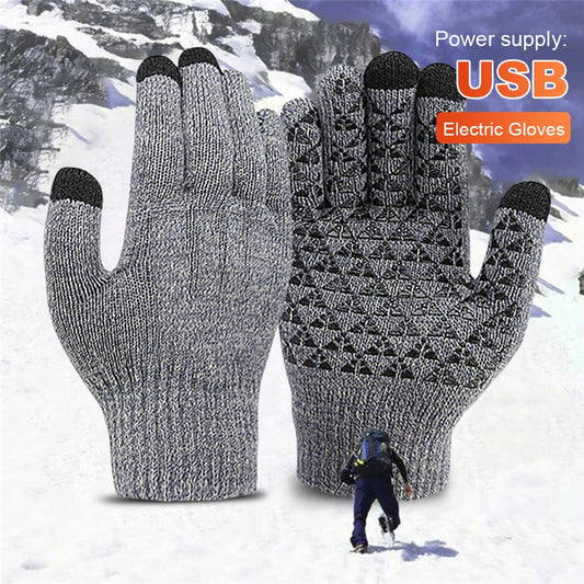 Winter Snowboard Gloves Touch Screen Knitted Gloves Hand Warmer USB Heated Gloves for Backpacking Mountaineering Riding Camping