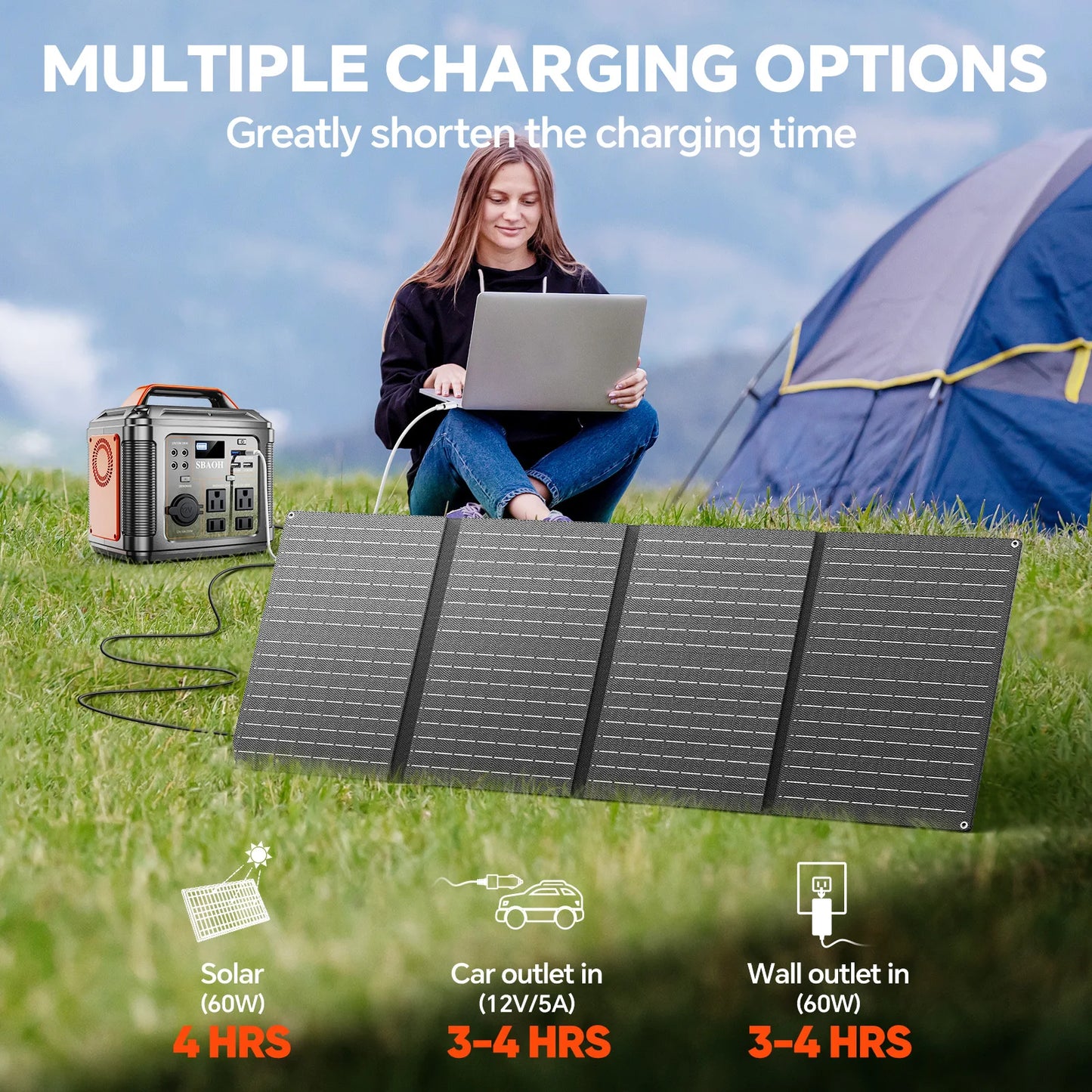 300W Portable Power Station, Camping Solar Generator,