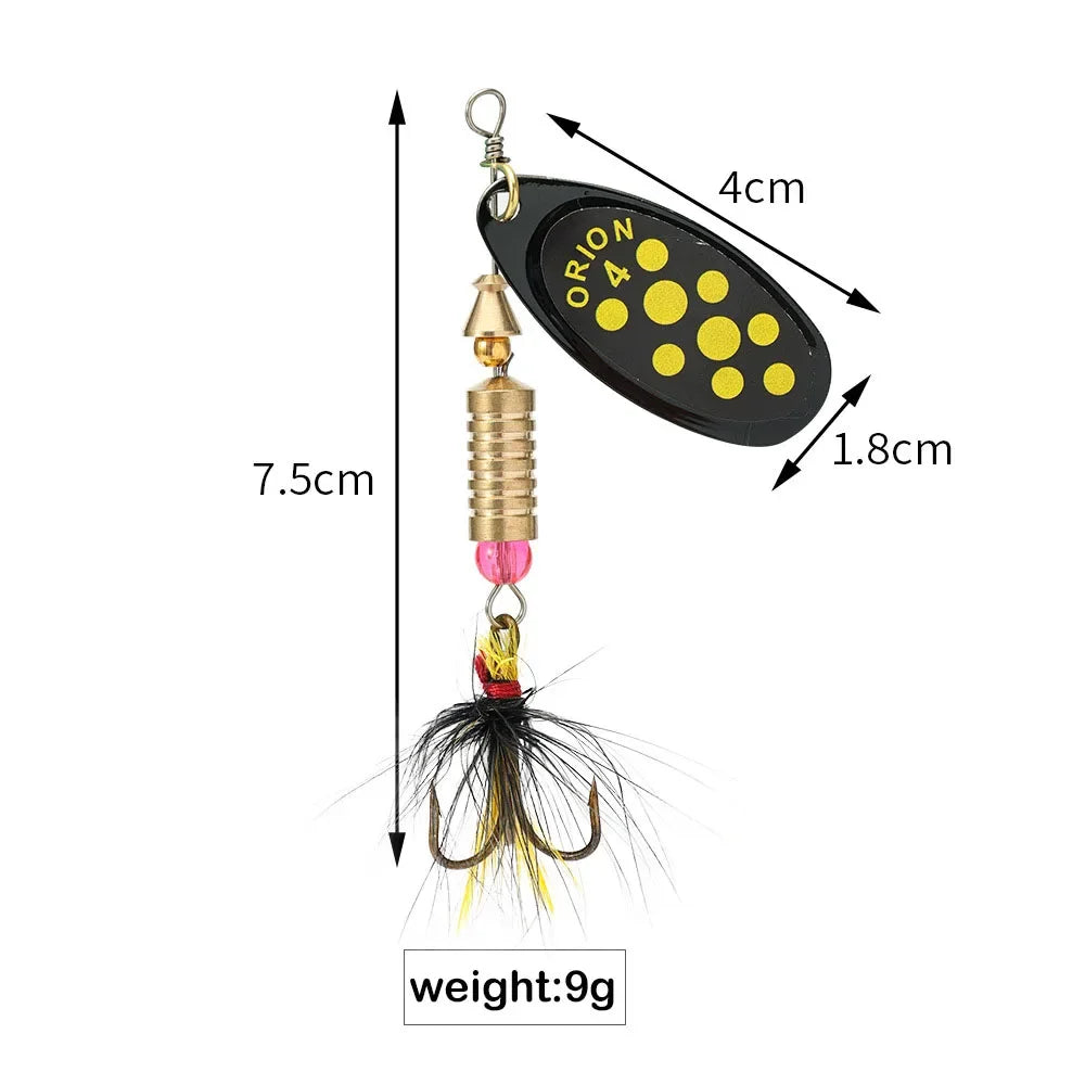 1/2pcs Metal Hard Bait Rotating Spinner Fishing Lure Spoon Sequins Wobblers Bass Pesca With Feather Hooks 3.5g/4.5g/7g/9g/12g