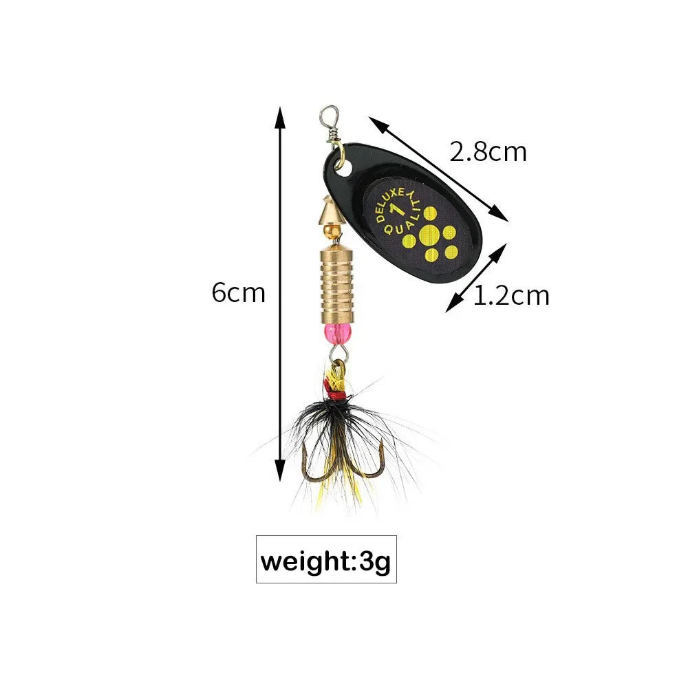 1/2pcs Metal Hard Bait Rotating Spinner Fishing Lure Spoon Sequins Wobblers Bass Pesca With Feather Hooks 3.5g/4.5g/7g/9g/12g