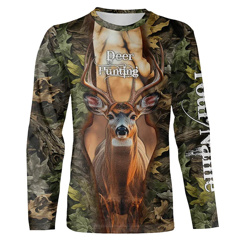 Camo Hunting Animals Wild Boar Men T-Shirt 3D Print Sport Long Sleeve Tee Tops Casual O Neck Streetwear T Shirts Men&