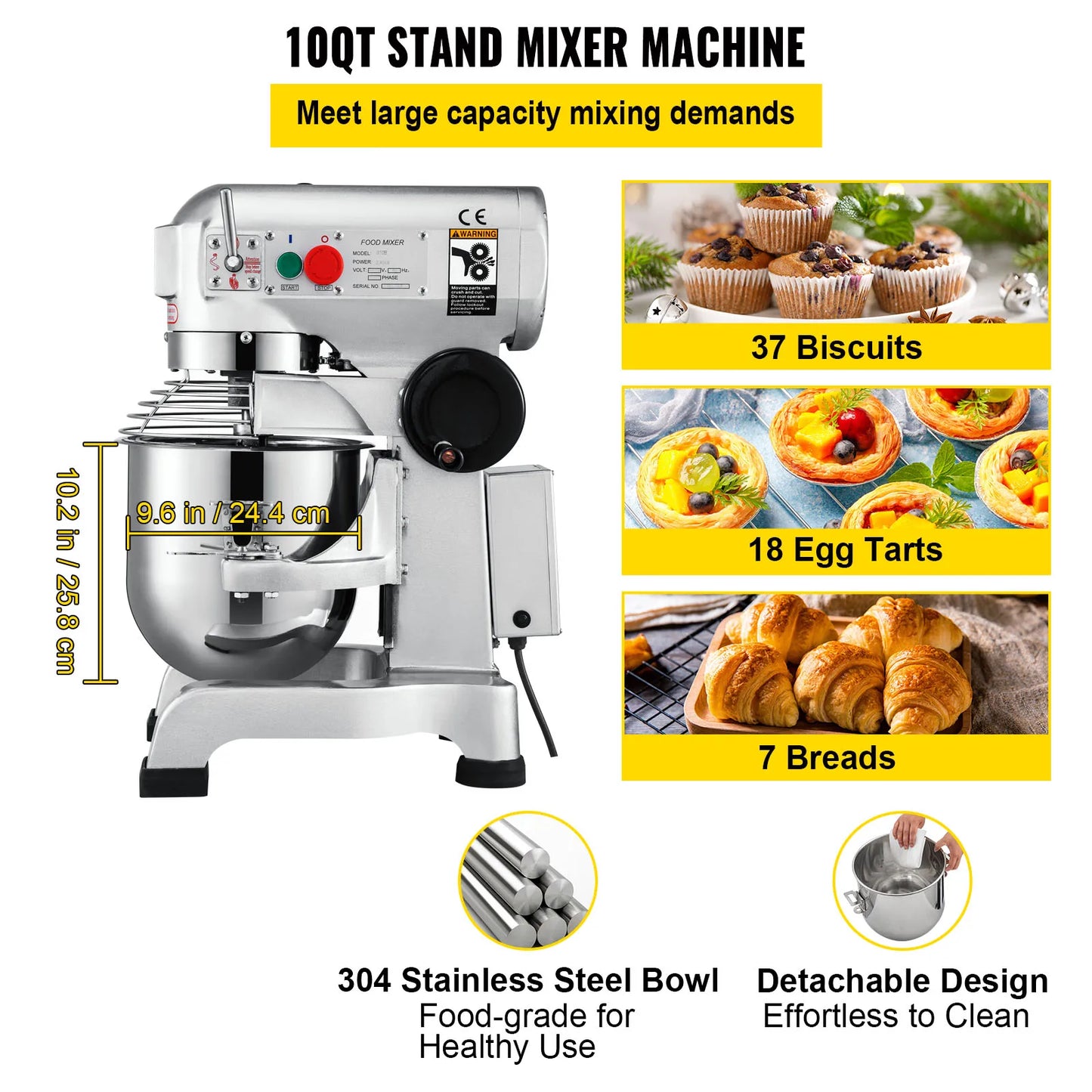 Electric Dough Machine Stainless Steel Commercial Cream Whisk Mixer Processor Kitchen Food Stand Blender