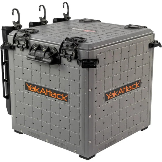 YakAttack BlackPak Pro 13" x 13" Fishing Crate with 3 Rod Holders - Battleship Grey | Compact Tackle Storage Box & Gear Organize