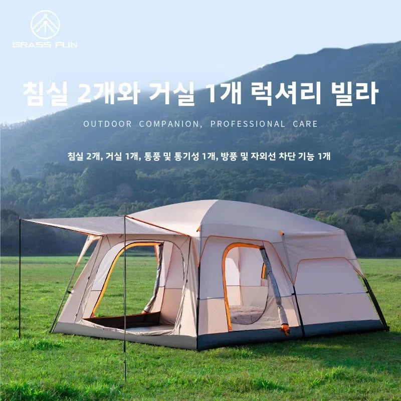 Tent Camping Two Bedroom Large Family 10 People Waterproof Double Layer Anti Uv Beach Shade Outdoor 4 Seasons Canopy