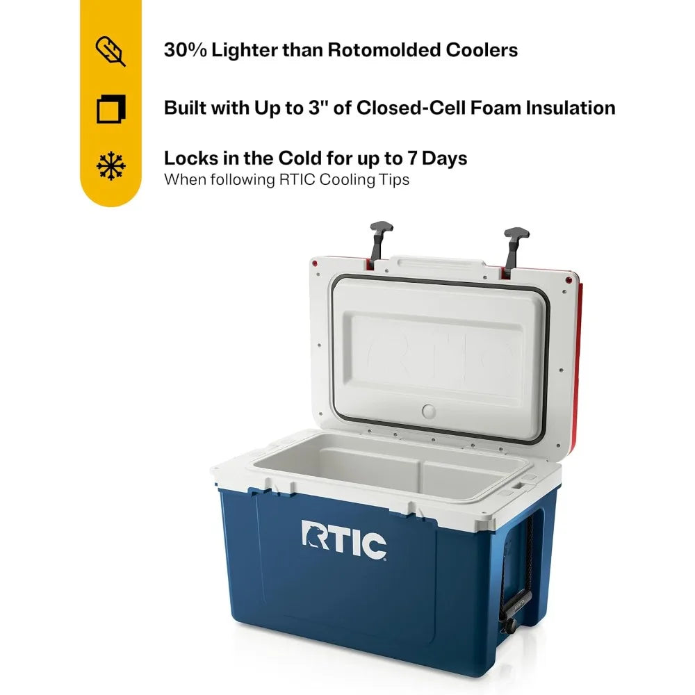 Ultra-Light 52 Quart Hard Cooler Insulated Portable Ice Chest Box for Beach, Drink, Beverage, Camping, Picnic, Fishing, Boat