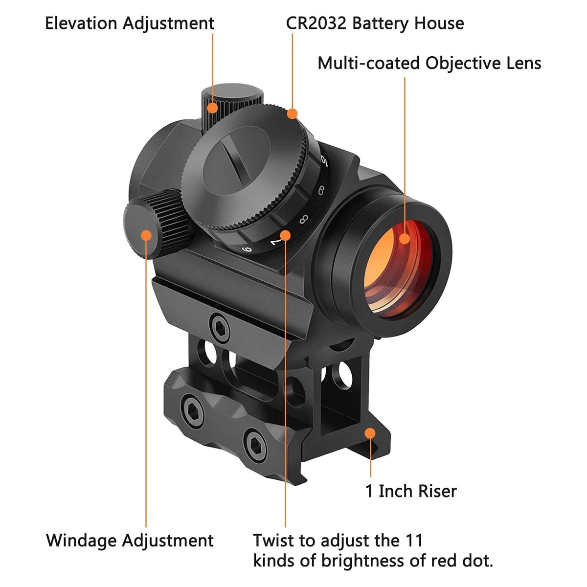 Red Dot Sight 1x25mm Reflex Sight Waterproof & Shockproof & Fog-Proof