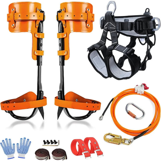 Tree Climbing Gear with Adjustable Climbing Straps and Steel Core Flip Line, Rock Climbing Kit