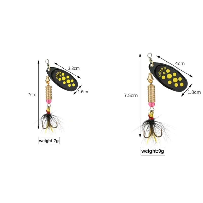 1/2pcs Metal Hard Bait Rotating Spinner Fishing Lure Spoon Sequins Wobblers Bass Pesca With Feather Hooks 3.5g/4.5g/7g/9g/12g
