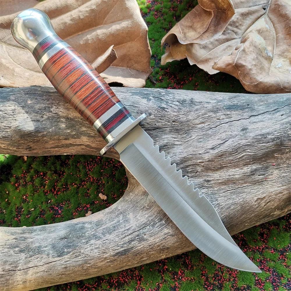 Steel Blade Hunting Knife with Wooden Handle