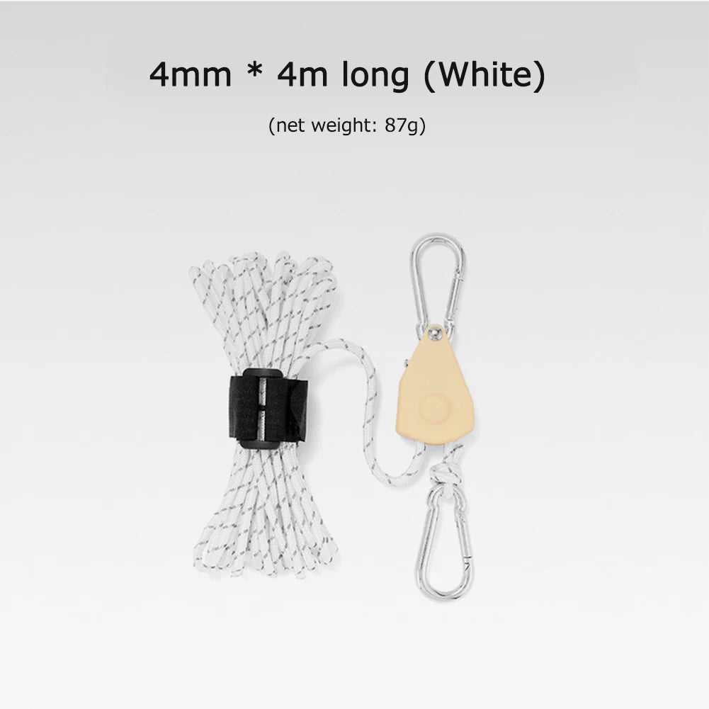 4mm 4m Awning Wind Rope Fastener Reflective Tent Wind Rope Fixed Buckle with Carabiner Wind Rope Fastener Adjustable for Outdoor