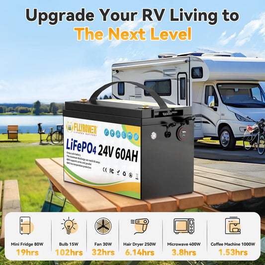 24V 60AH LiFePO4 Battery Pack With 60A BMS 8000+ Cycles For Campers Off-Road Off-grid Solar Wind Lithium Iron Phosphate Battery