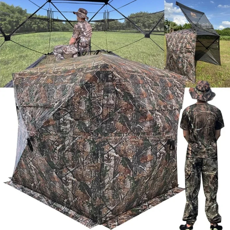 New,360 Degree See Through Hunting Blind 2/3/4 Person Ground Camouflage