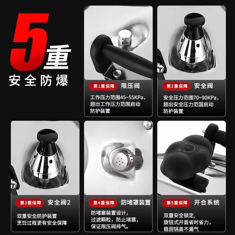Commercial Stainless Steel Pressure Cooker, Large Capacity Explosion-Proof for Gas/Induction Stove, Restaurant Kitchen Use