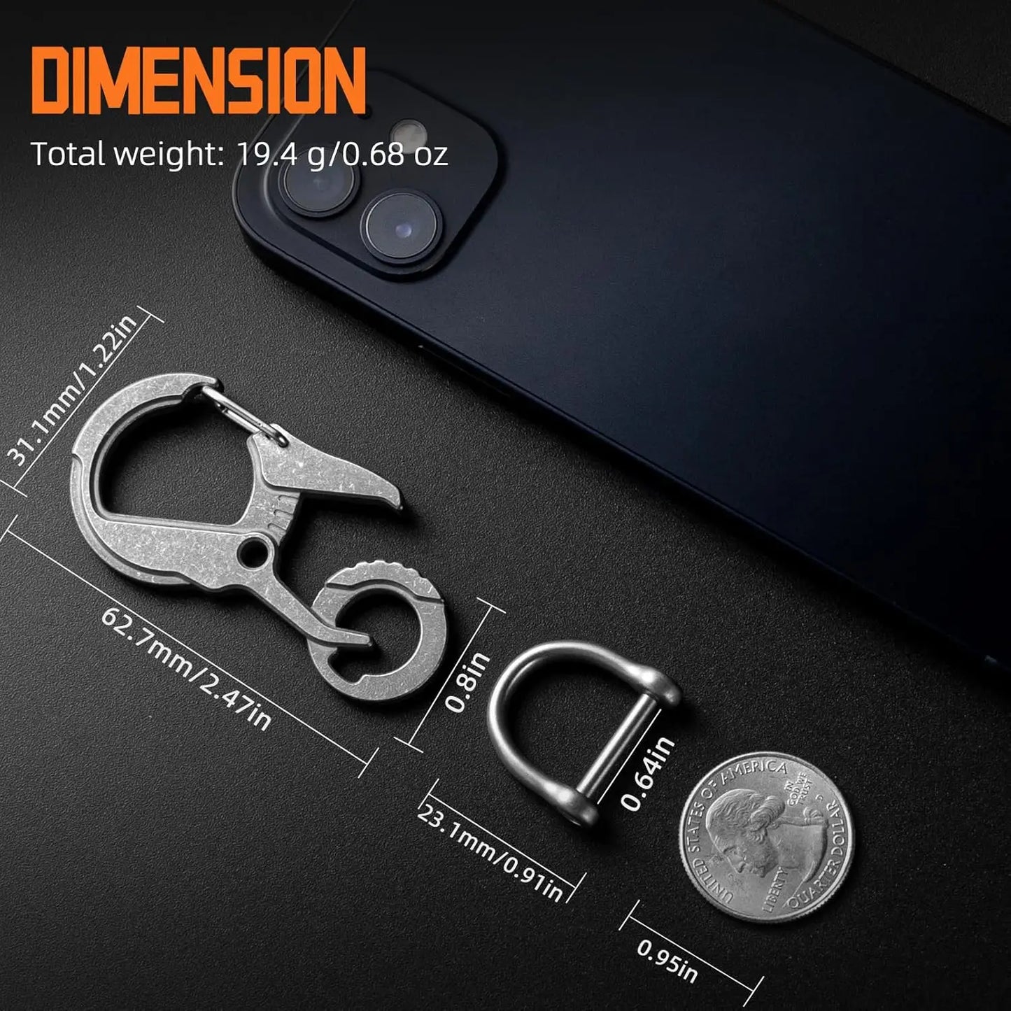 Titanium alloy Carabiner Keychain Clip,EDC Key Carabiner, Mens Quick Release Key Ring Holder with Bottle Opener, Key Chain Hook