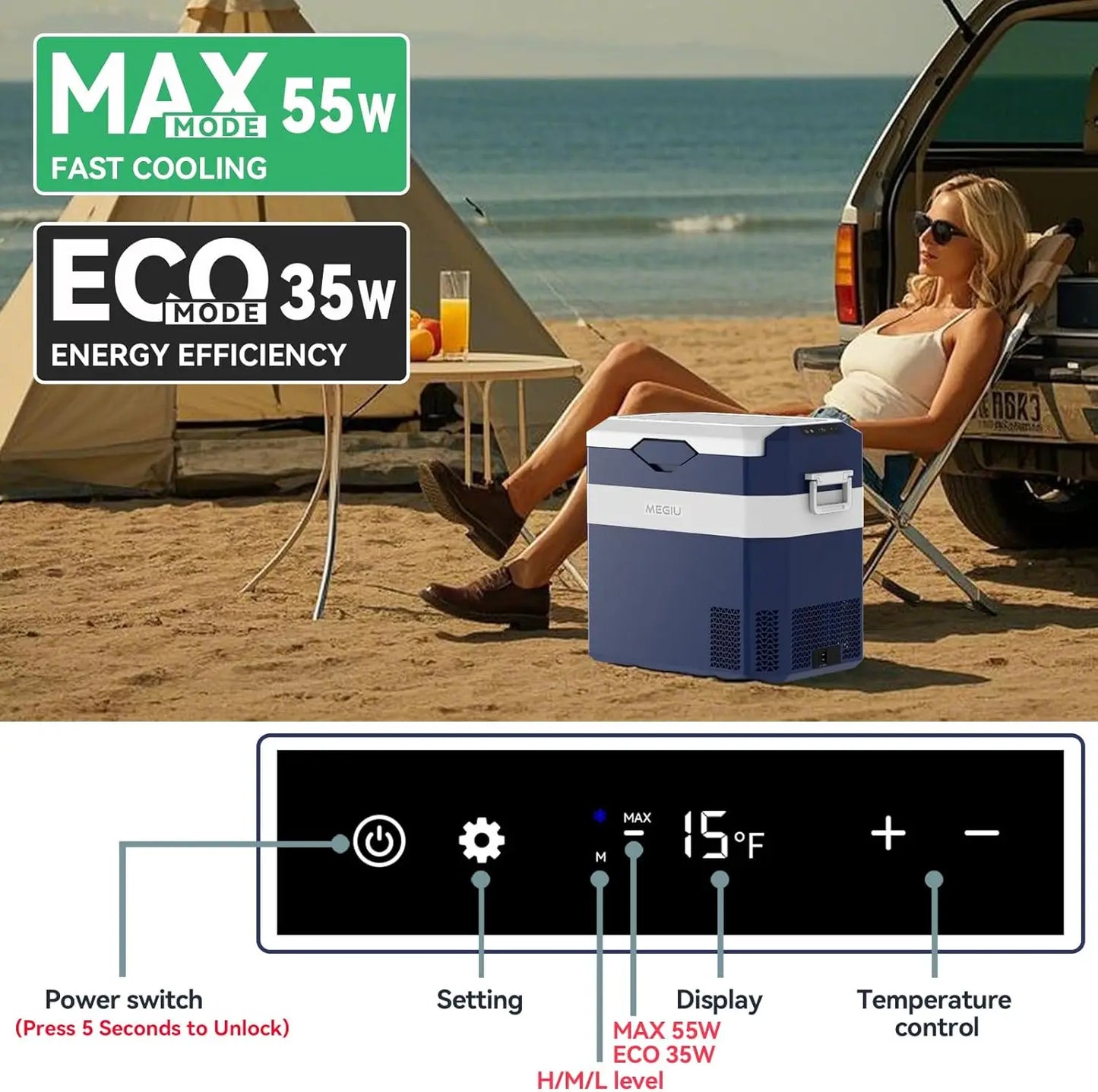 Car Fridge Portable 12V Refrigerator 40 Quart 12 Volt Freezer Compressor Cooler
