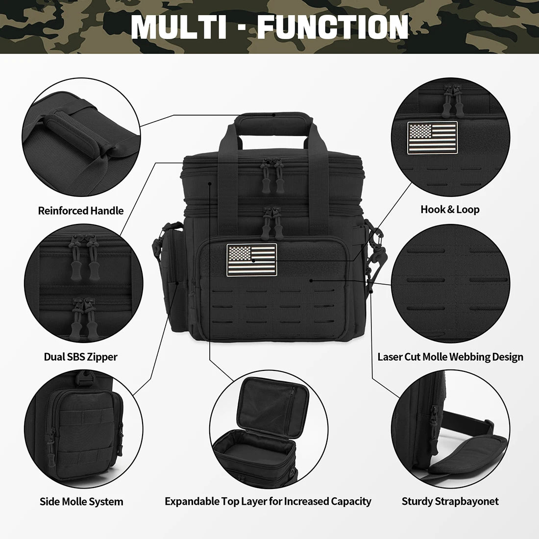 Men's Tactical Lunch Box Expandable 18L Tactical Insulated Cooler Bag, Leak Proof Insulated