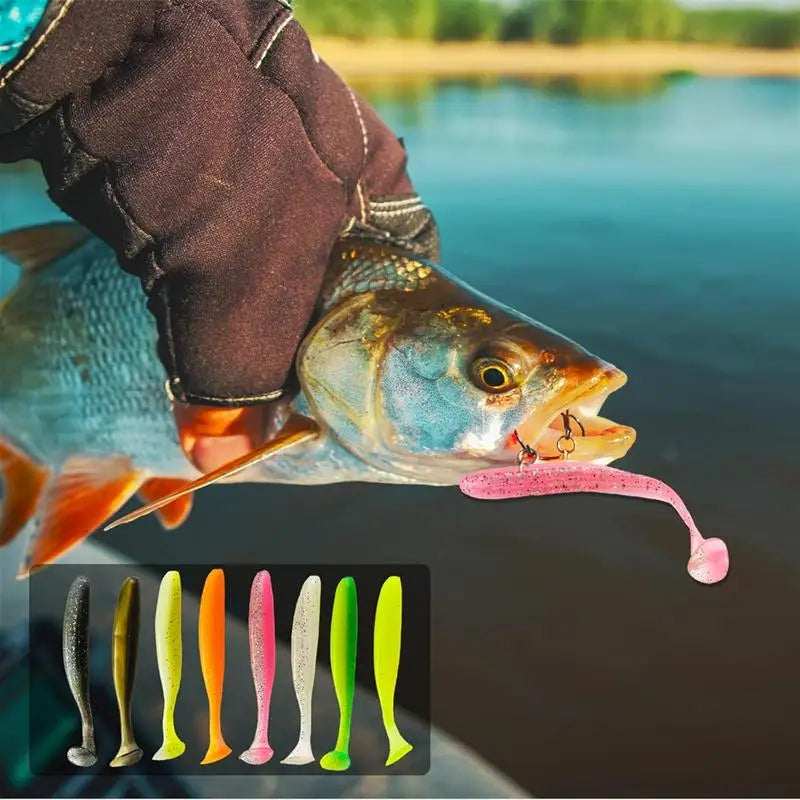 Soft Fishing Lures Kit Silicone Lure Set Artificial Bait Worm with Crank Jig Head Hooks